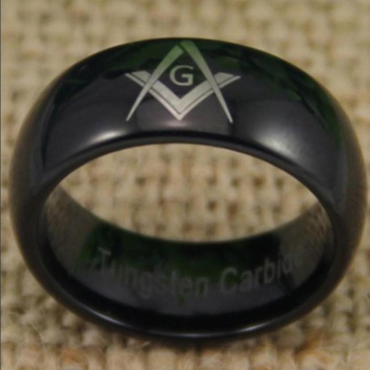 Master Mason Blue Lodge Ring - Black Dome Tungsten Personalizable - Bricks Masons