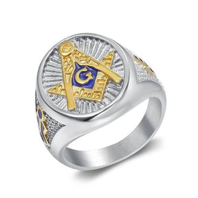 Master Mason Blue Lodge Ring - Compass and Square G Stainless Steel - Bricks Masons