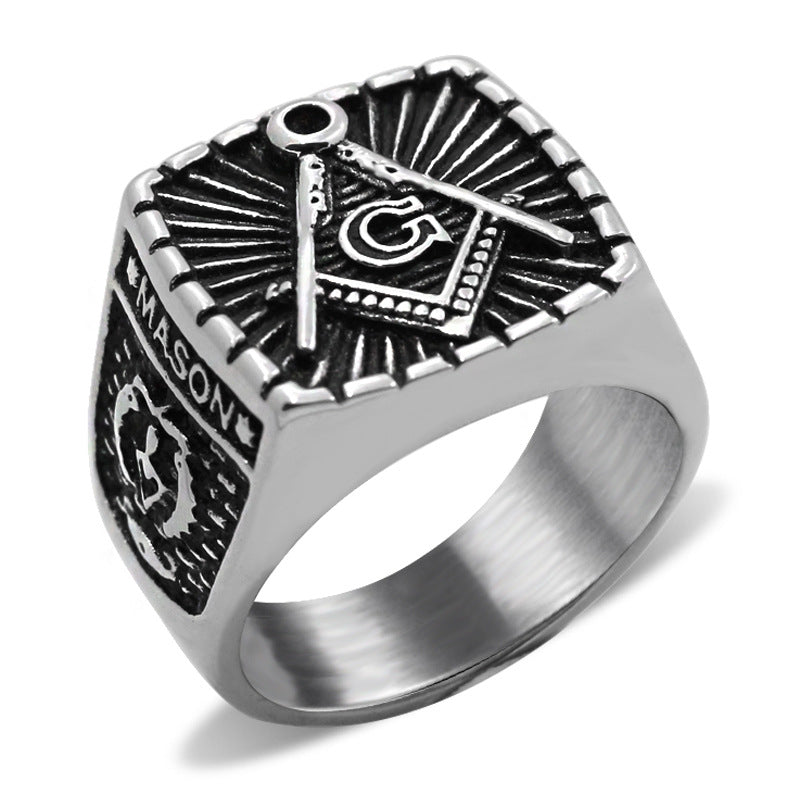 Master Mason Blue Lodge Ring - Silver Mason Square & Compass G - Bricks Masons
