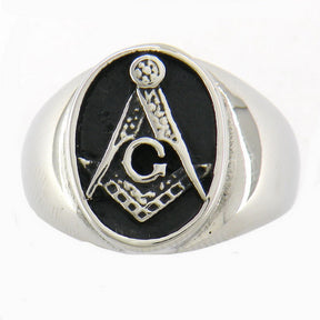 Master Mason Blue Lodge Ring - Silver Oval Stainless Steel Ring - Bricks Masons