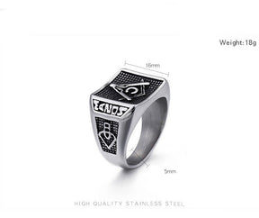 Master Mason Blue Lodge Ring - Stainless Steel Silver Mason Square & Compass G - Bricks Masons