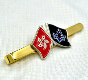 Master Mason Blue Lodge Tie Bar - Square and Compass G Hong Kong SAR Flag - Bricks Masons