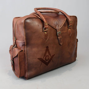 Master Mason Blue Lodge Travel Bag - Genuine Brown Leather - Bricks Masons