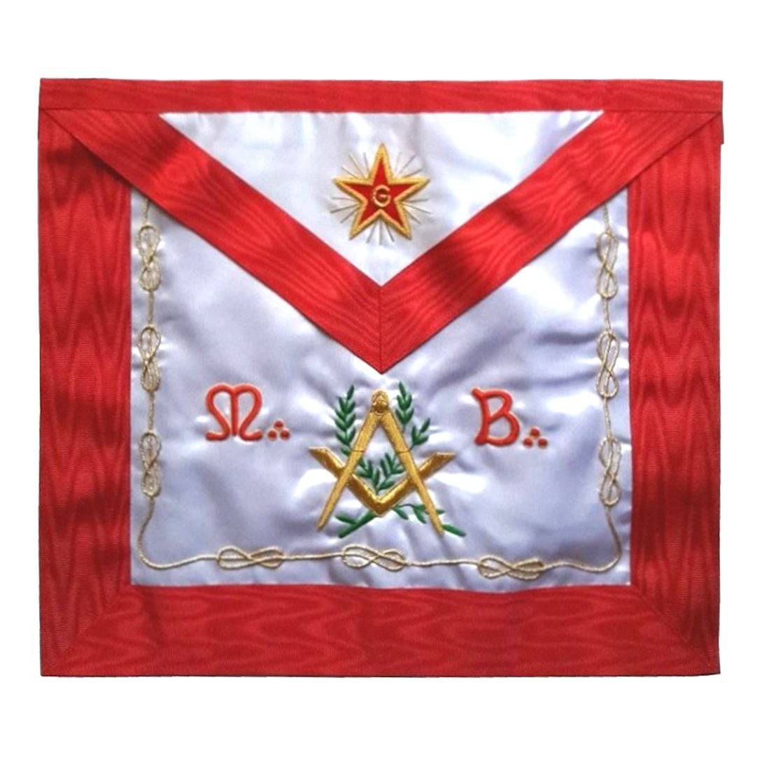 Master Mason Scottish Rite Apron - Red Moire MB Flaming Star - Bricks Masons