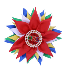 OES Brooch - Colorful Ribbon Flower Corsage Pearl - Bricks Masons