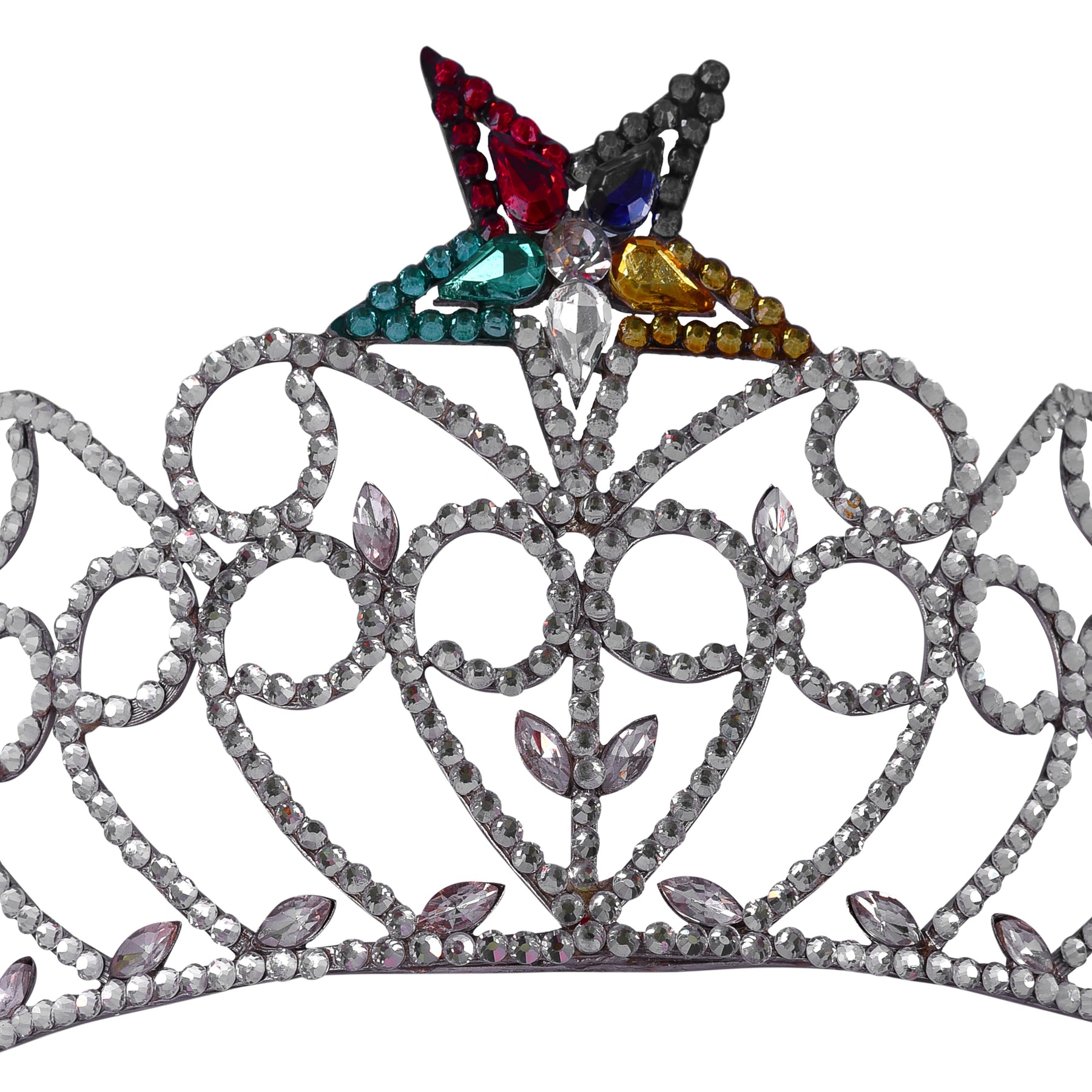 OES Crown - Rhodium Plating With One Colorful Star - Bricks Masons