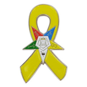 OES Lapel Pin - Support Our Troops Awareness Yellow Ribbon - Bricks Masons