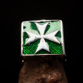 Order of Malta Ring - Green & Silver Cross Sterling Silver