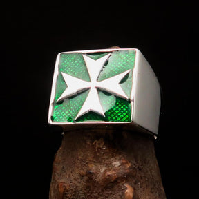 Order of Malta Ring - Green & Silver Cross Sterling Silver