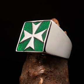 Order of Malta Ring - Green & Silver Cross Sterling Silver
