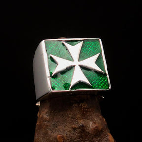 Order of Malta Ring - Green & Silver Cross Sterling Silver