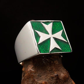 Order of Malta Ring - Green & Silver Cross Sterling Silver
