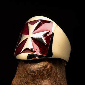 Order of Malta Ring - Red & Gold Solid Brass With Cross