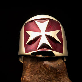 Order of Malta Ring - Red & Gold Solid Brass With Cross