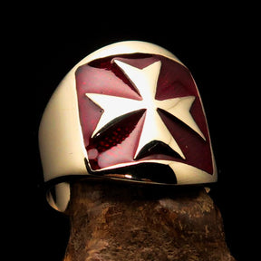 Order of Malta Ring - Red & Gold Solid Brass With Cross