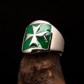 Order of Malta Ring - Silver & Green Sterling Silver Cross