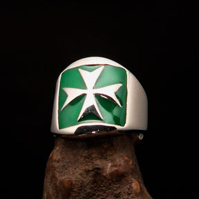 Order of Malta Ring - Silver & Green Sterling Silver Cross