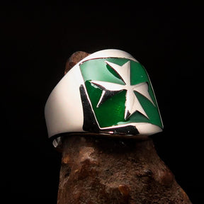 Order of Malta Ring - Silver & Green Sterling Silver Cross