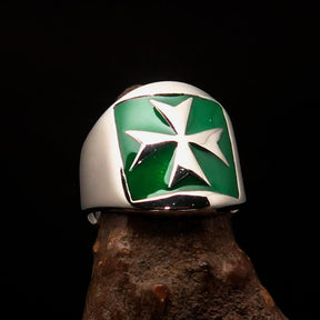 Order of Malta Ring - Silver & Green Sterling Silver Cross