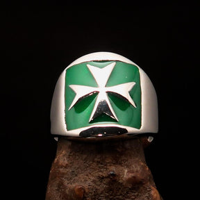 Order of Malta Ring - Silver & Green Sterling Silver Cross