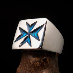 Order of Malta Ring - Silver & Light Blue Cross Sterling Silver