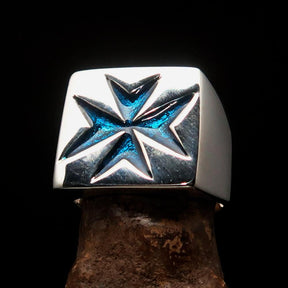 Order of Malta Ring - Silver & Light Blue Cross Sterling Silver