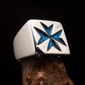 Order of Malta Ring - Silver & Light Blue Cross Sterling Silver