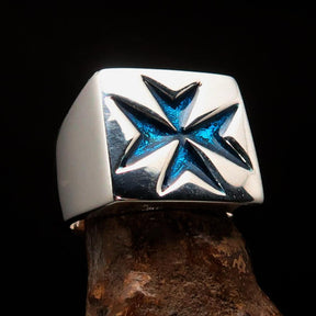 Order of Malta Ring - Silver & Light Blue Cross Sterling Silver