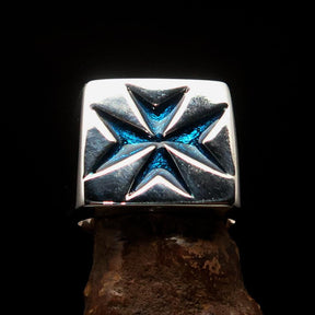 Order of Malta Ring - Silver & Light Blue Cross Sterling Silver