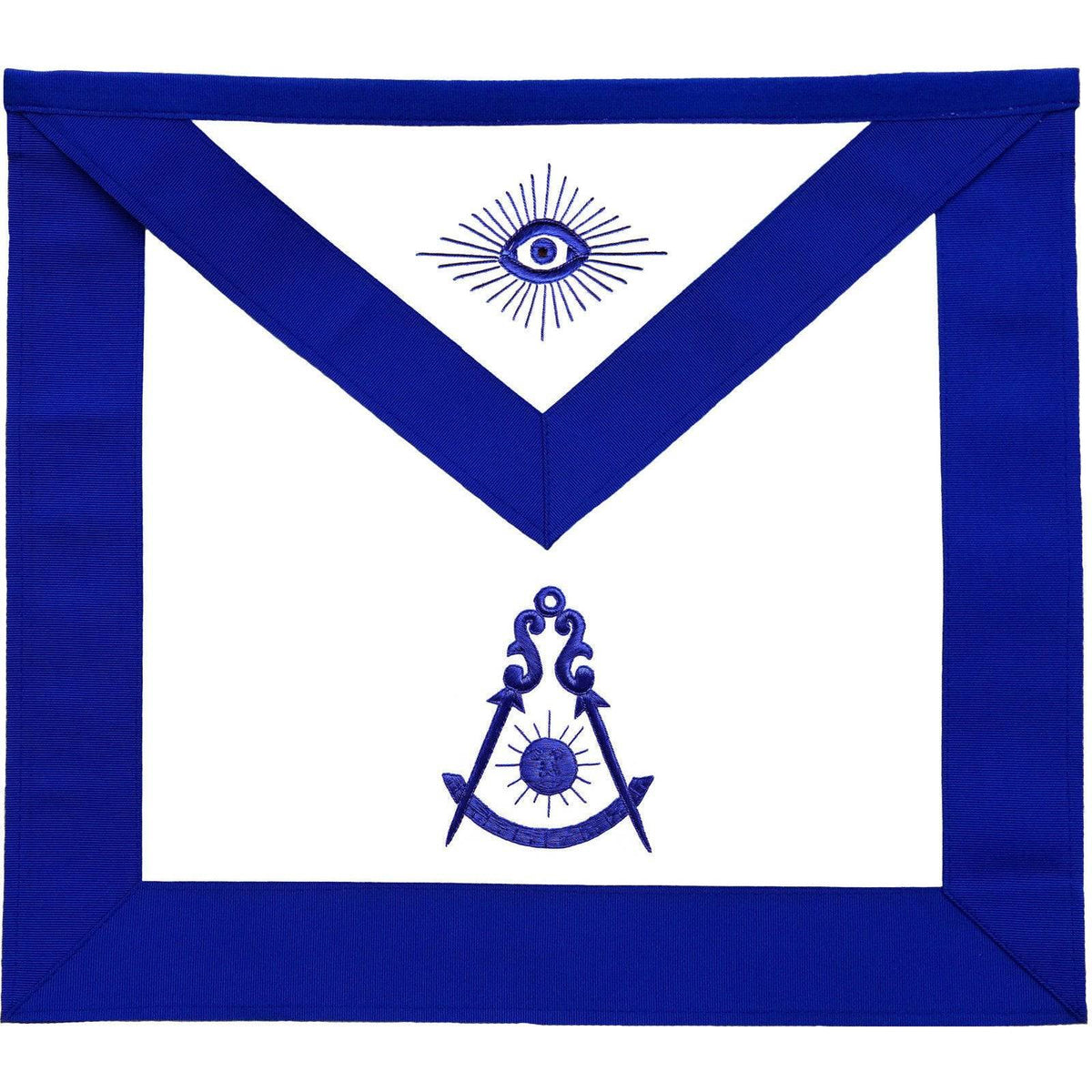 Past Master Blue Lodge Apron - Blue Grosgrain with Blue Hand Embroidery - Bricks Masons