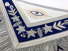 Past Master Blue Lodge Apron - White & Blue Hand Embroidery - Bricks Masons