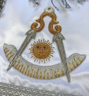 Past Master Blue Lodge Apron - White & Blue Silk with Bullion Embroidery - Bricks Masons