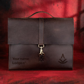 Past Master Blue Lodge Briefcase - Genuine Cow Leather Convertible Bag - Bricks Masons