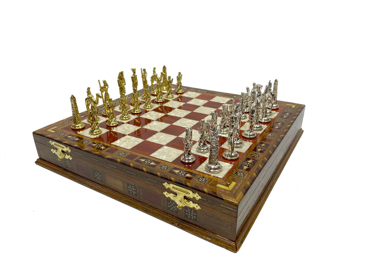 Past Master Blue Lodge California Regulation Chess Set - Wood Mosaic Pattern - Bricks Masons