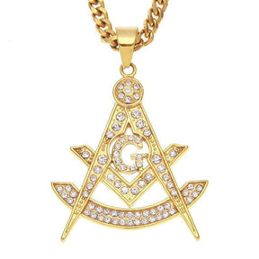 Past Master Blue Lodge Necklace - Quadrant Zirconia Rhinestone - Bricks Masons