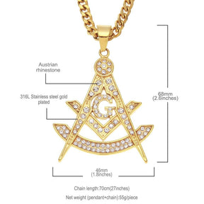 Past Master Blue Lodge Necklace - Quadrant Zirconia Rhinestone - Bricks Masons