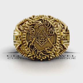 Anillo de la Logia Azul de Maestro Masón - Escuadra y Compás Sol (Varios Tonos)