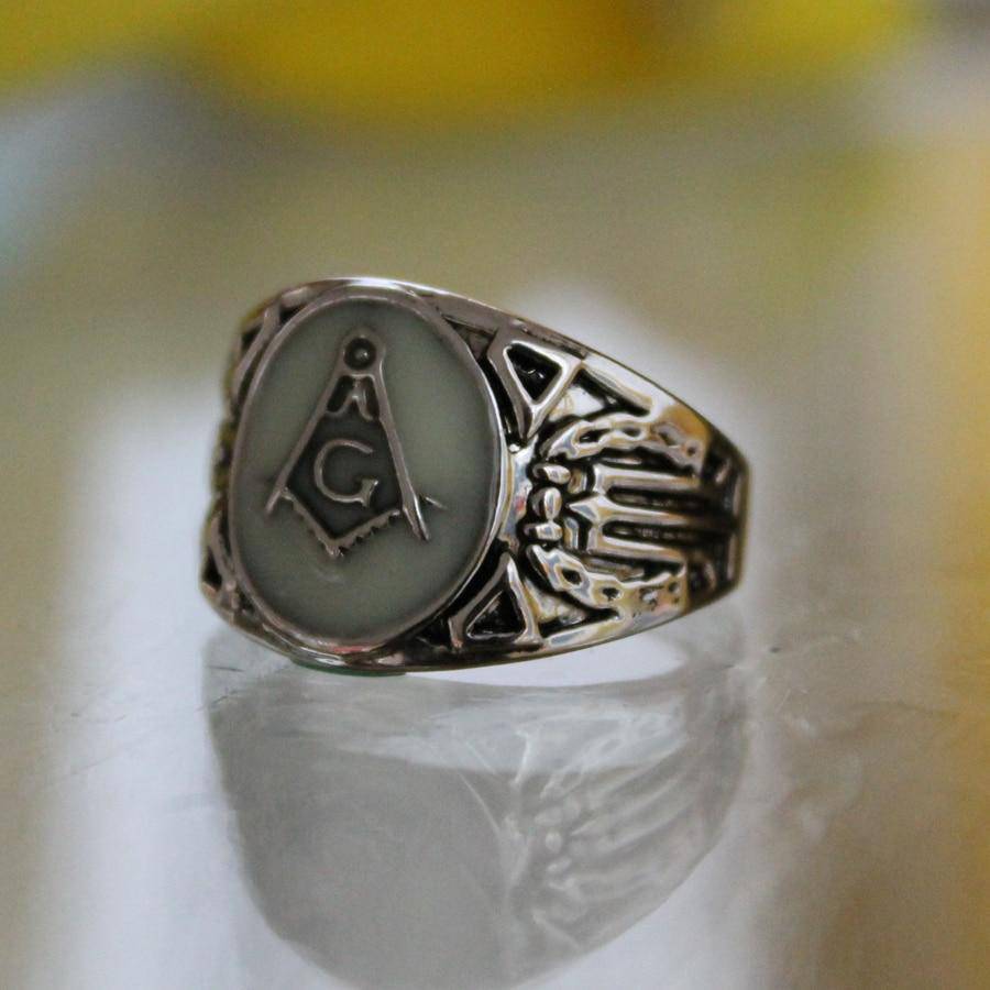 Master Mason Blue Lodge Ring - Luminous Glowing Square & Compass G