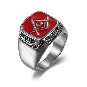 Master Mason Blue Lodge Ring - Silver & Red