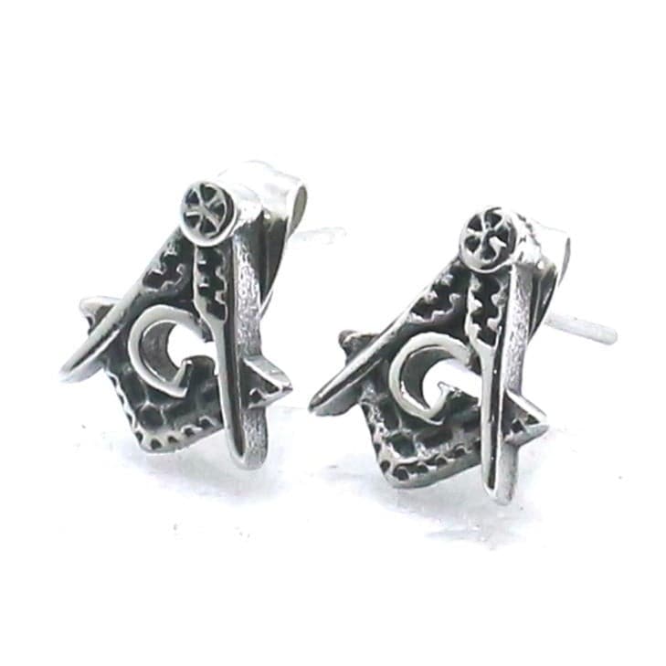 Master Mason Blue Lodge Earring - Compass and Square G Silver