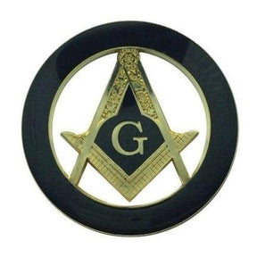 Master Mason Blue Lodge Car Emblem - Compass & Square G (Blue / Black) Medallion