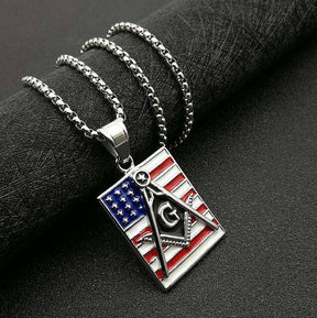 Master Mason Blue Lodge Necklace - American Flag Square & Compass G