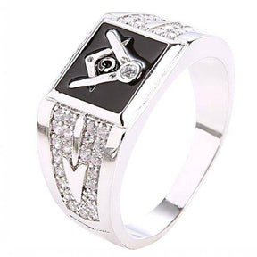 Master Mason Blue Lodge Ring - Square & Compass G  (Black/blue/red)