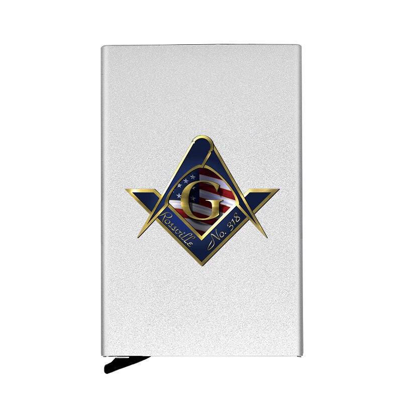 Master Mason Blue Lodge Wallet - Metal Square and Compass G with American Fag