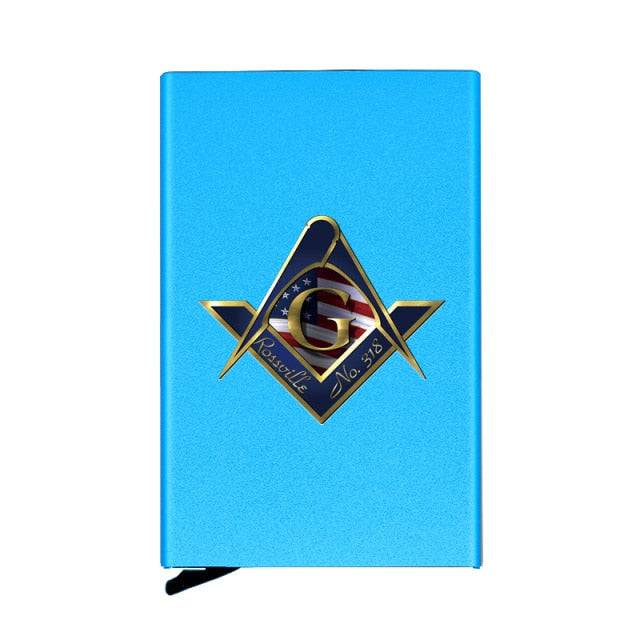 Master Mason Blue Lodge Wallet - Metal Square and Compass G with American Fag