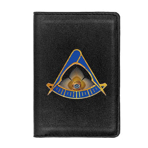 Master Mason Blue Lodge Wallet - PU Leather Passport & Credit Card Holder (Black/Brown)