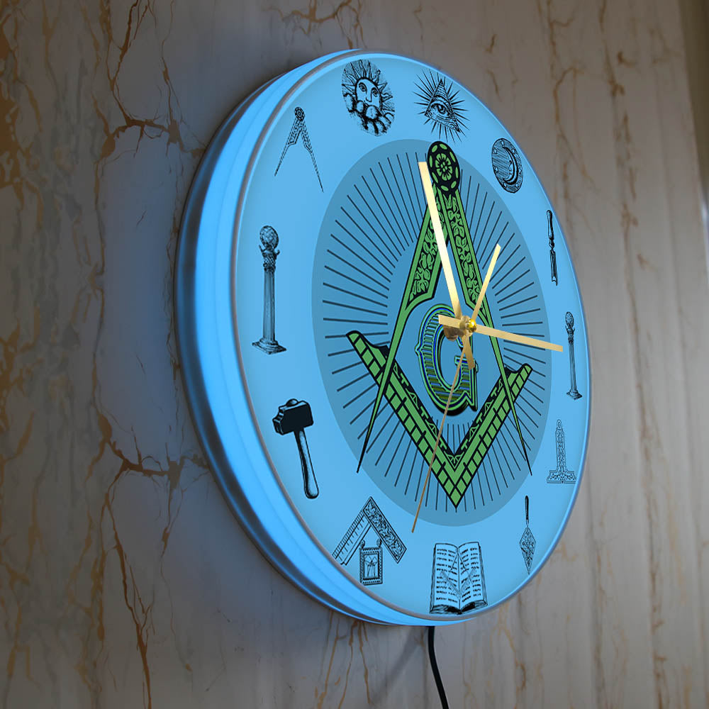 Master Mason Blue Lodge Clock - Golden Square and Compass G Digital LED