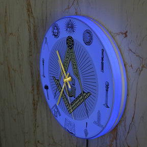 Master Mason Blue Lodge Clock - Golden Square and Compass G Digital LED