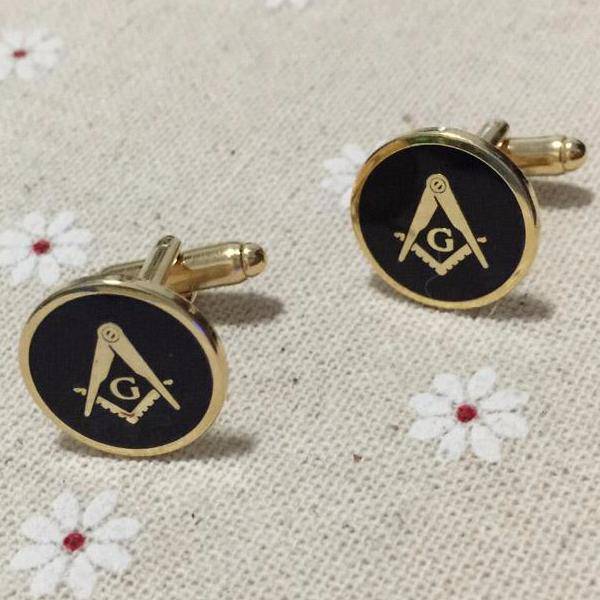 Master Mason Blue Lodge Cufflink - Round & Gold