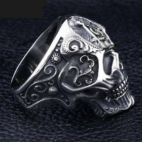 Master Mason Blue Lodge Ring - Gothic Skull Motif Silver